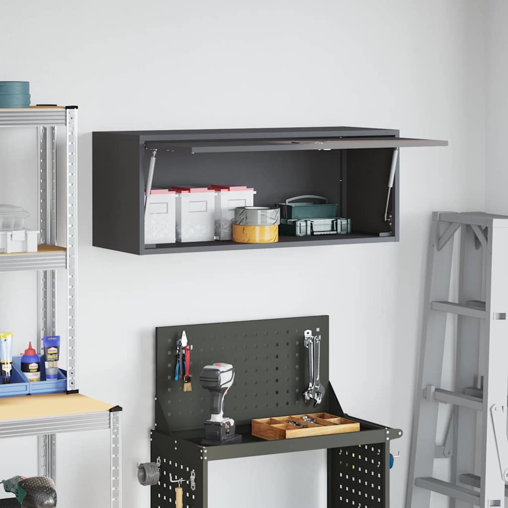 Wandschrank für die Garage mit Gasdrucklift-Tür Schwarz