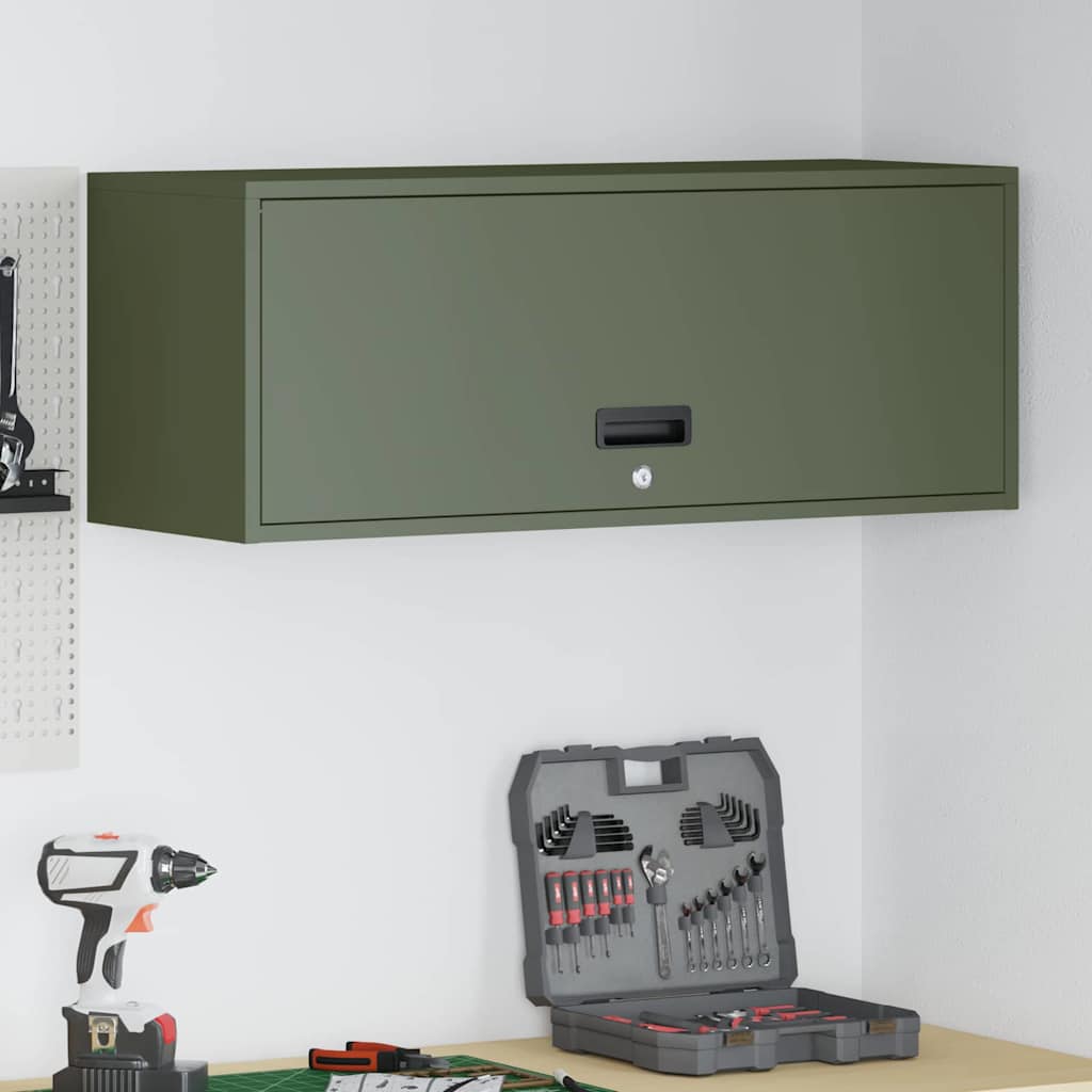 Wandschrank für die Garage mit Gasdrucklift-Tür Olivgrün