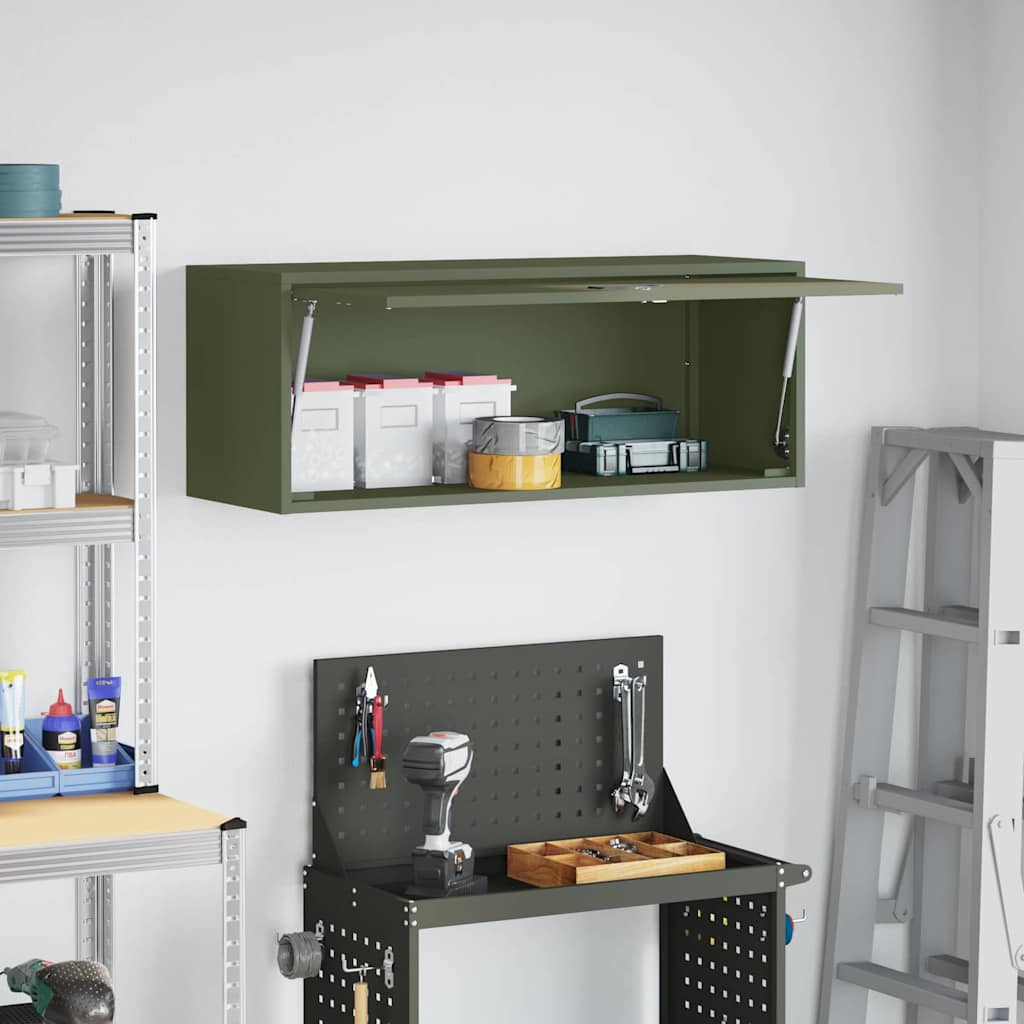 Wandschrank für die Garage mit Gasdrucklift-Tür Olivgrün