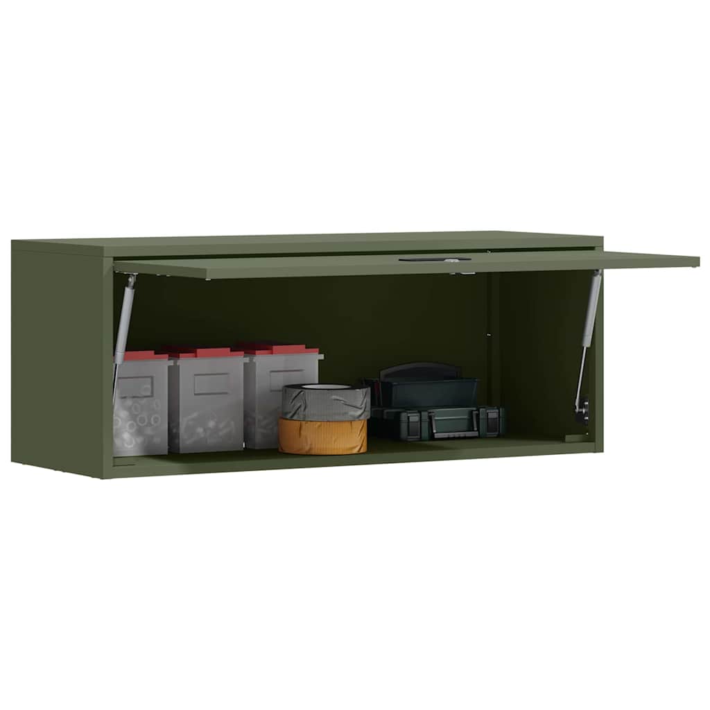Wandschrank für die Garage mit Gasdrucklift-Tür Olivgrün