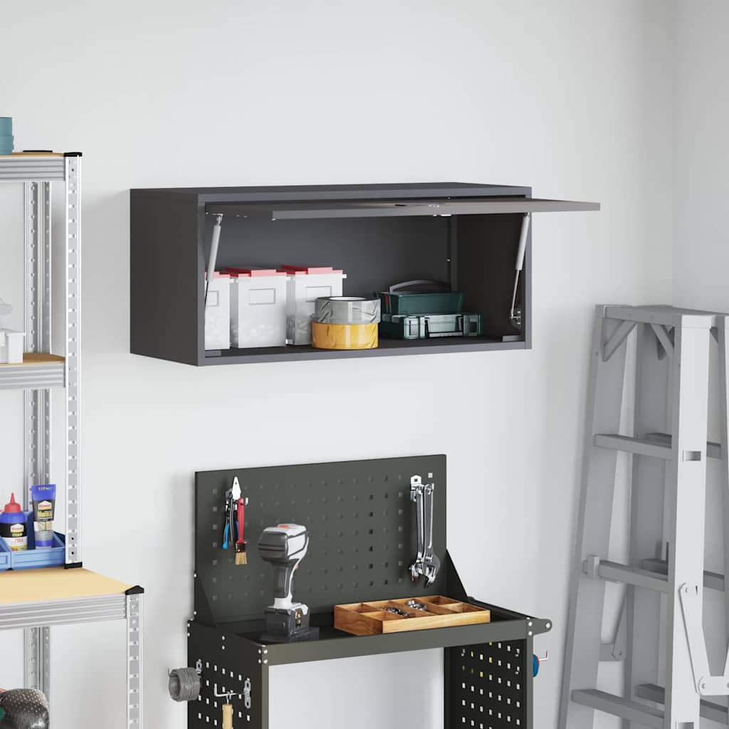 Wandschrank für die Garage mit Gasdrucklift-Tür Schwarz
