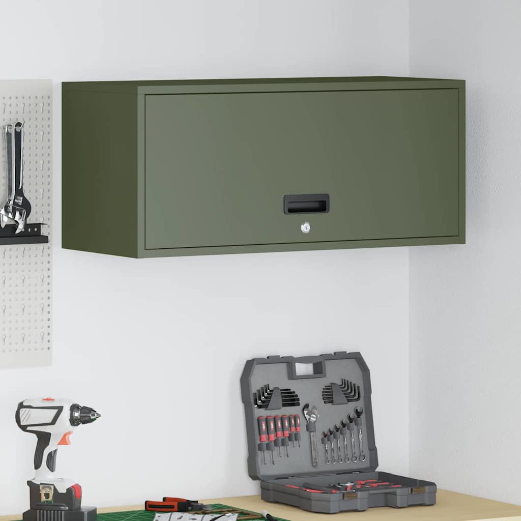 Wandschrank für die Garage mit Gasdrucklift-Tür Olivgrün
