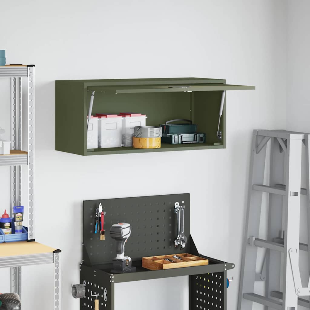 Wandschrank für die Garage mit Gasdrucklift-Tür Olivgrün