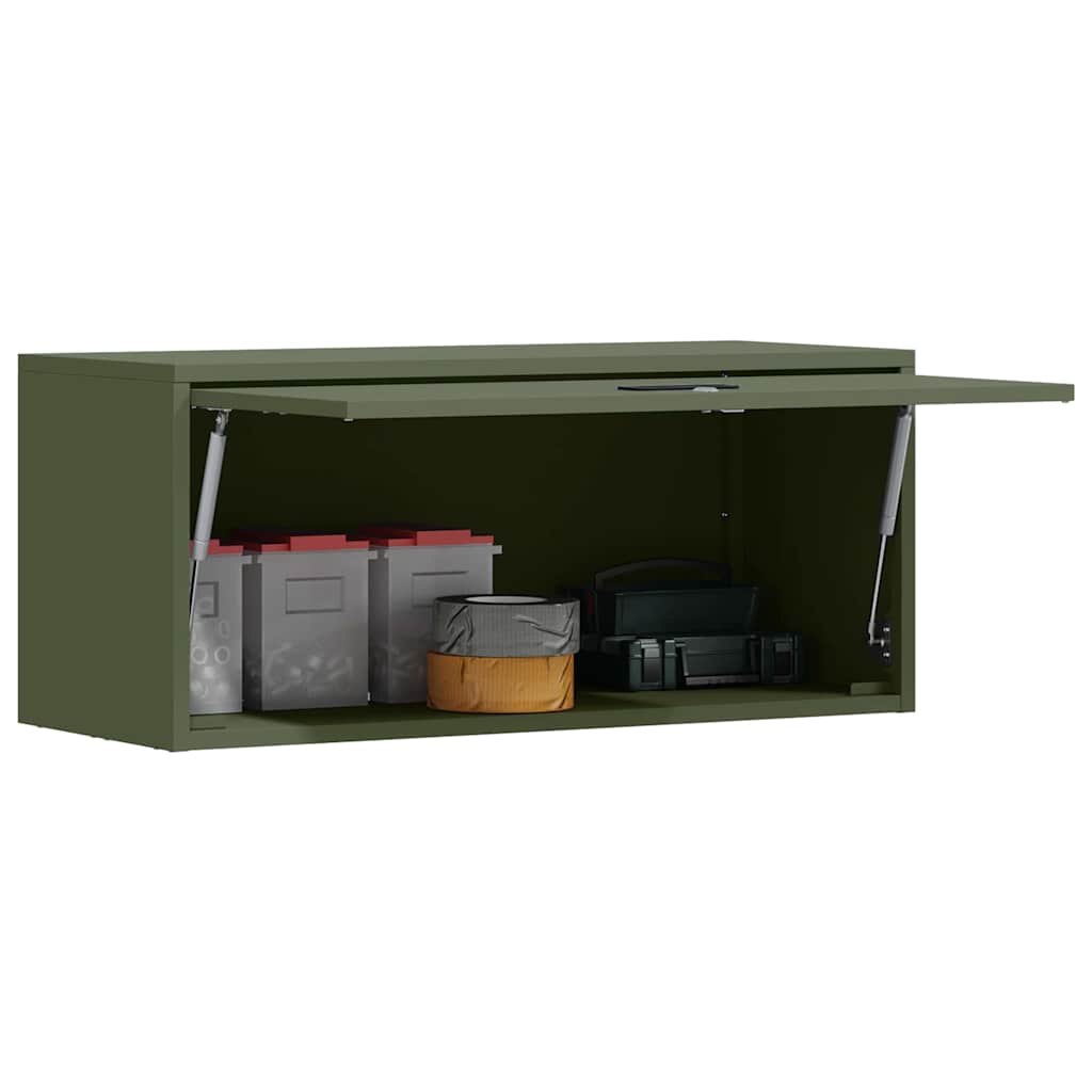 Wandschrank für die Garage mit Gasdrucklift-Tür Olivgrün
