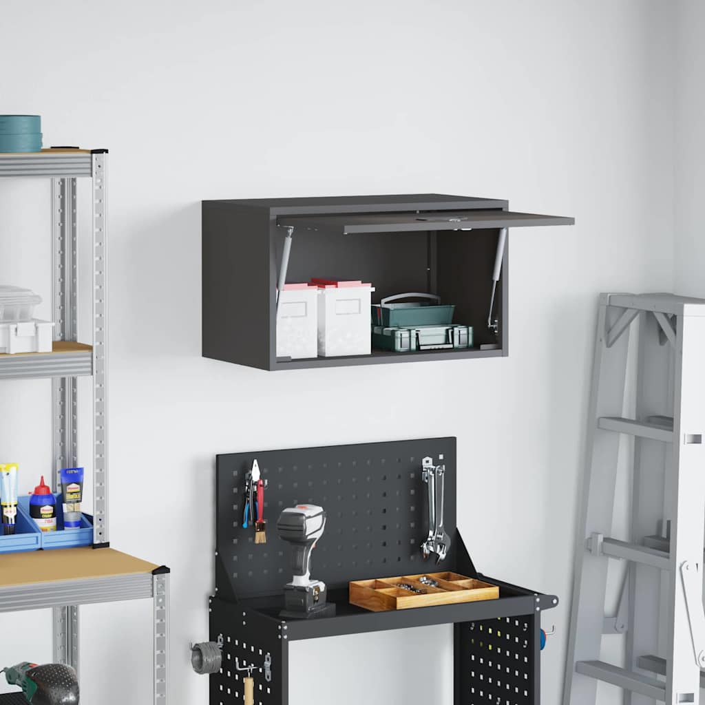 Wandschrank für die Garage mit Gasdrucklift-Tür Schwarz
