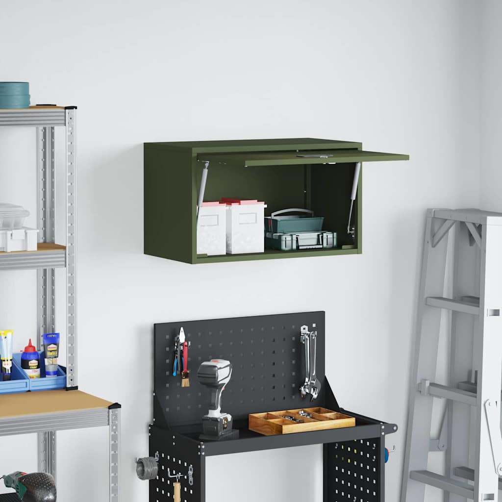 Wandschrank für die Garage mit Gasdrucklift-Tür Olivgrün
