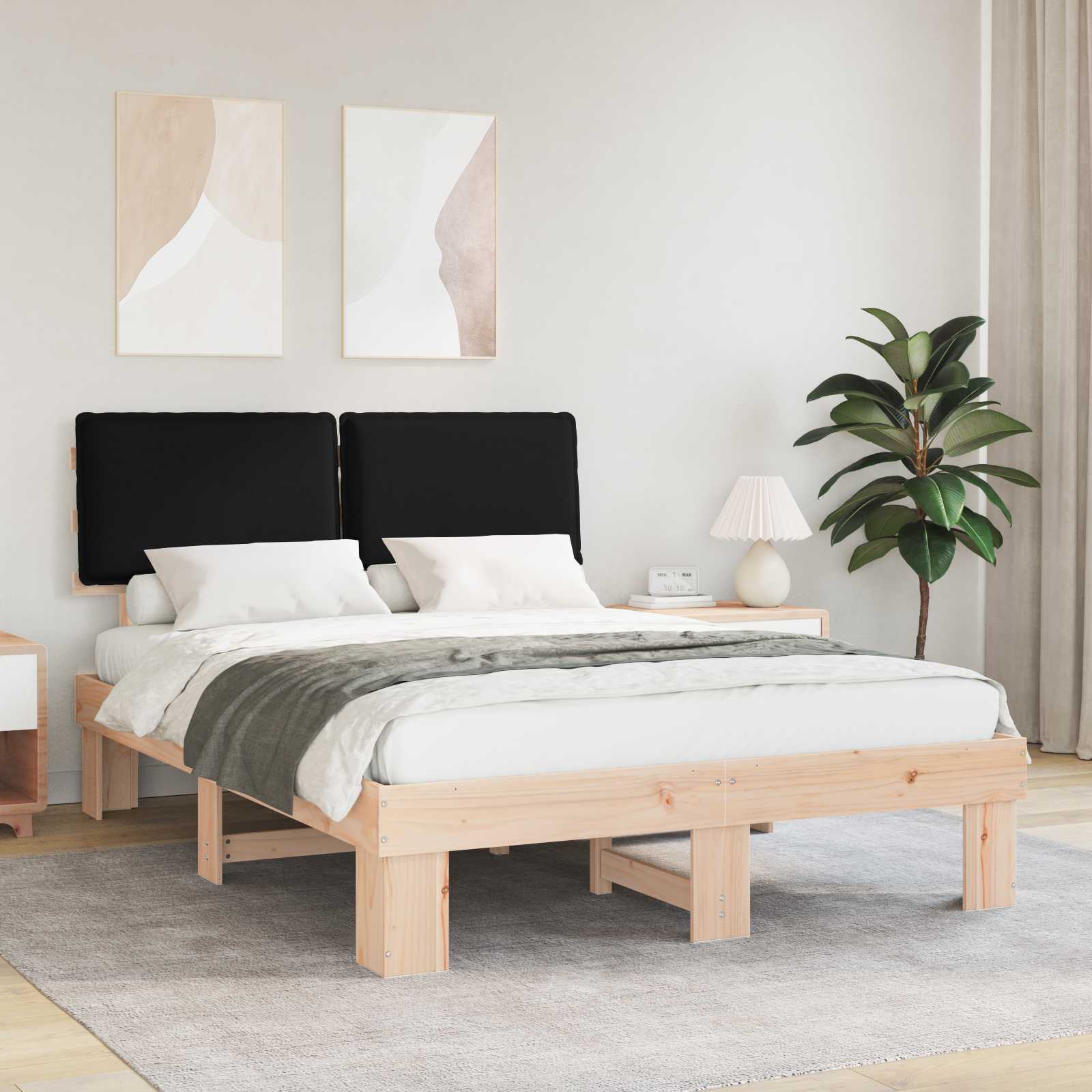 Bettgestell mit gepolstertem Kopfteil Schwarz 150 x 200 cm