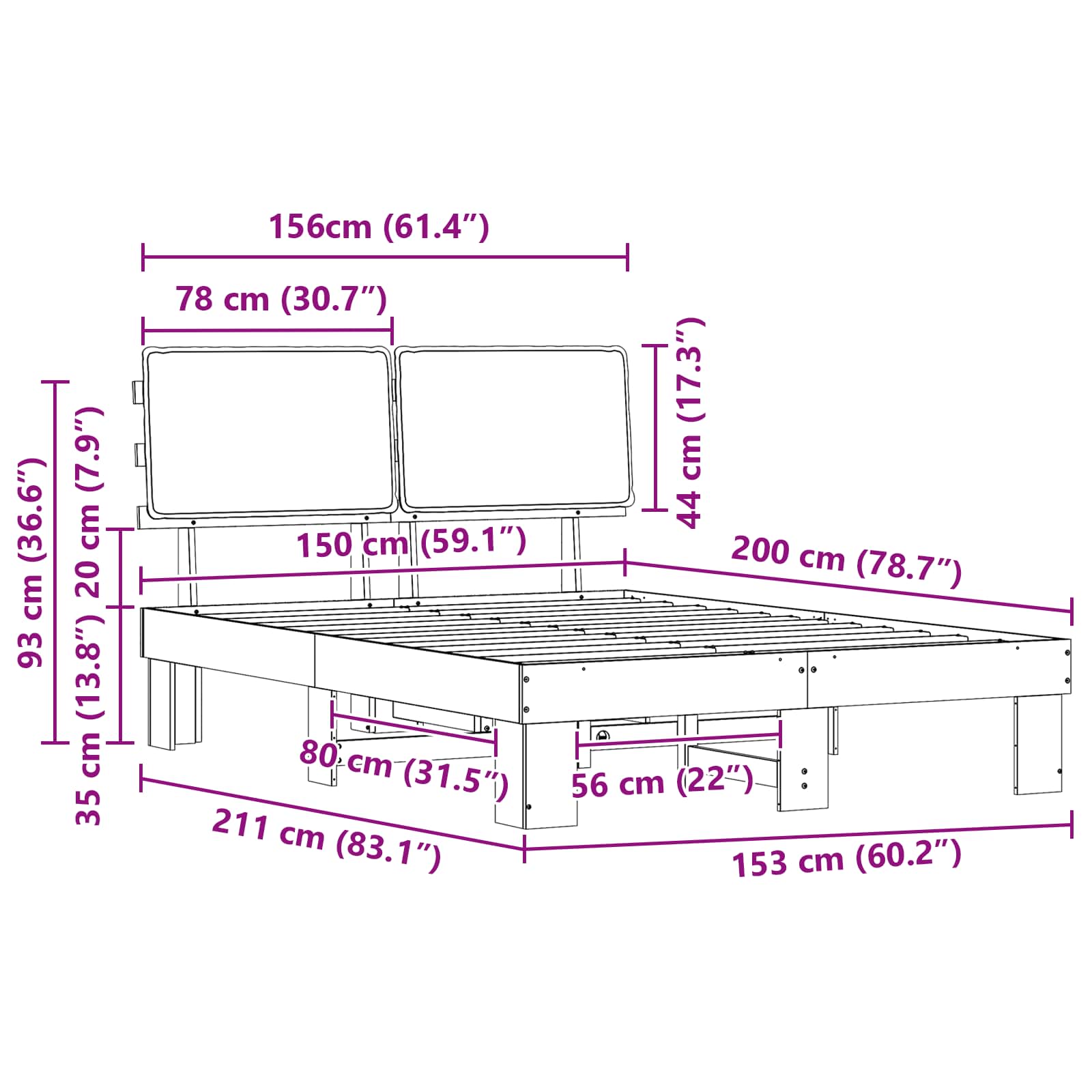 Bettgestell mit gepolstertem Kopfteil Hellgrau 150 x 200 cm