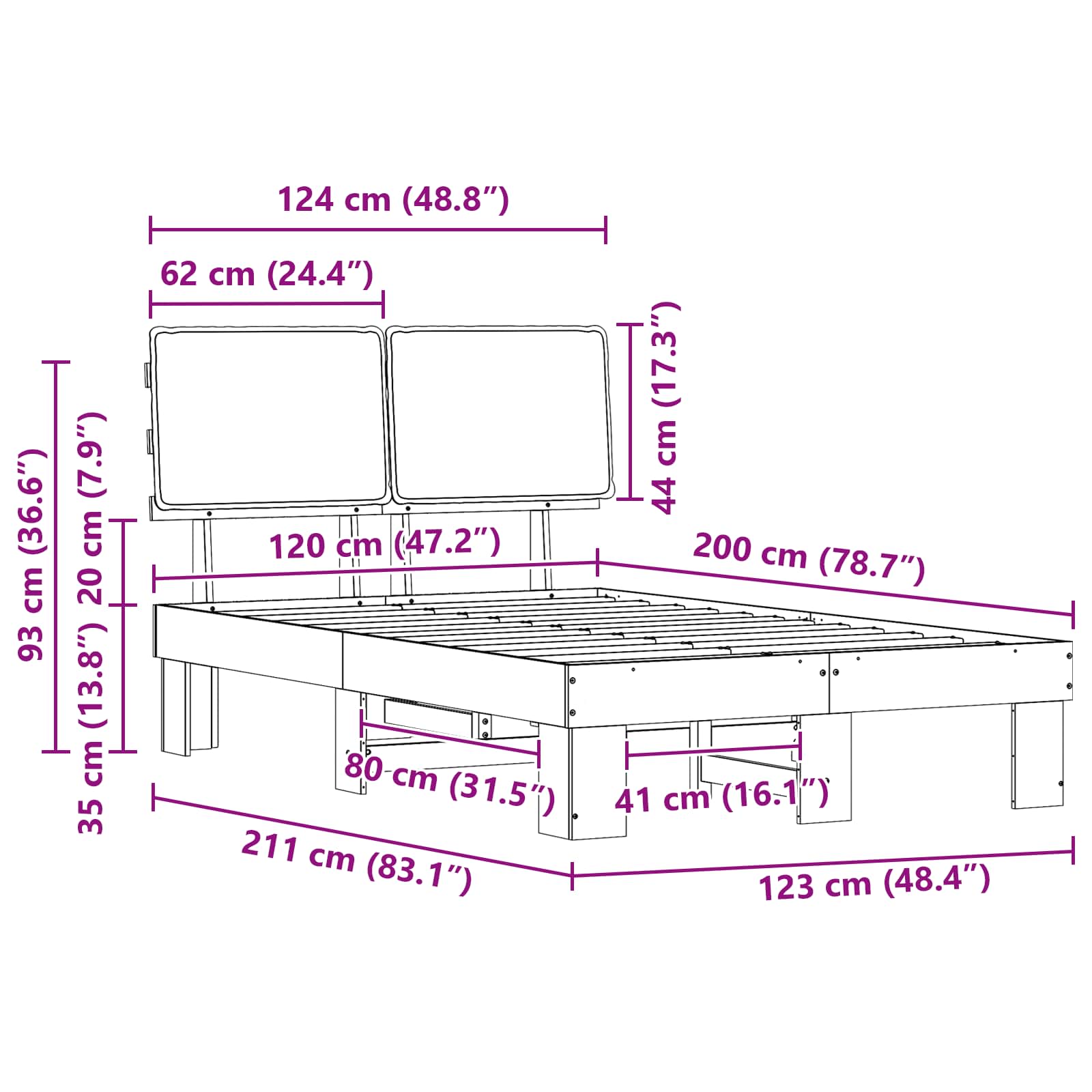 Bettgestell mit gepolstertem Kopfteil Taupe 120 x 200 cm