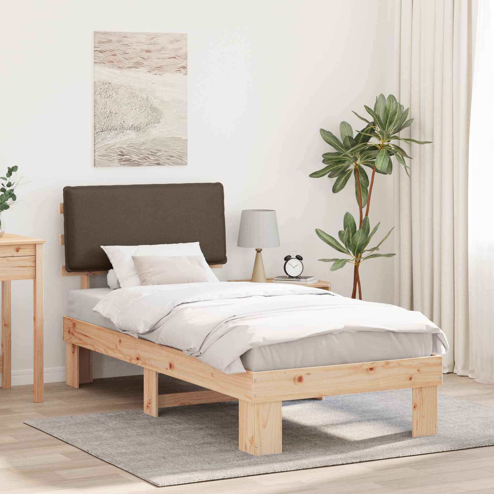 Bettgestell mit gepolstertem Kopfteil Taupe 90 x 200 cm