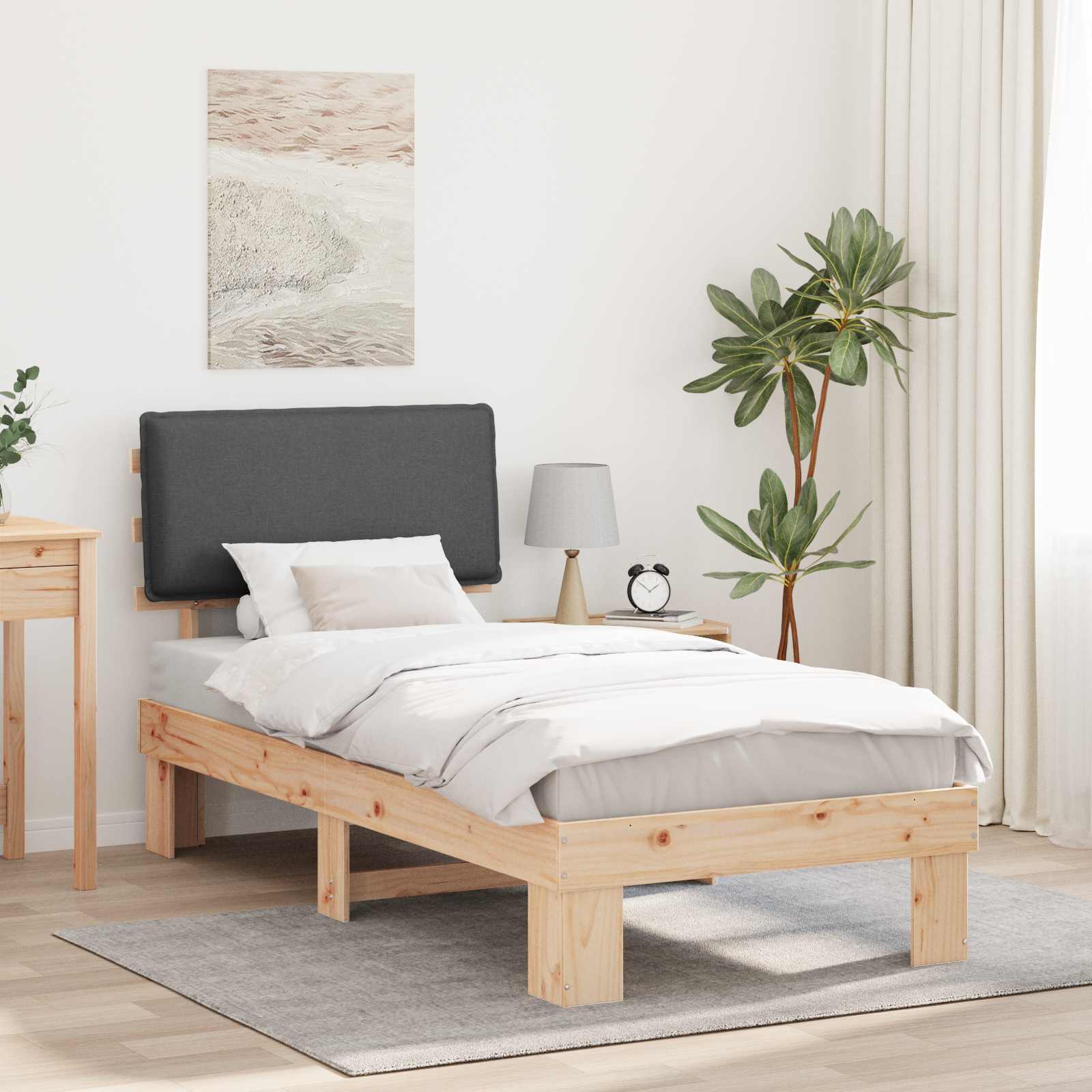 Bettgestell mit gepolstertem Kopfteil Dunkelgrau 80 x 200 cm