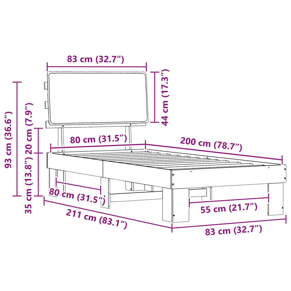 Bettgestell mit gepolstertem Kopfteil Schwarz 80 x 200 cm