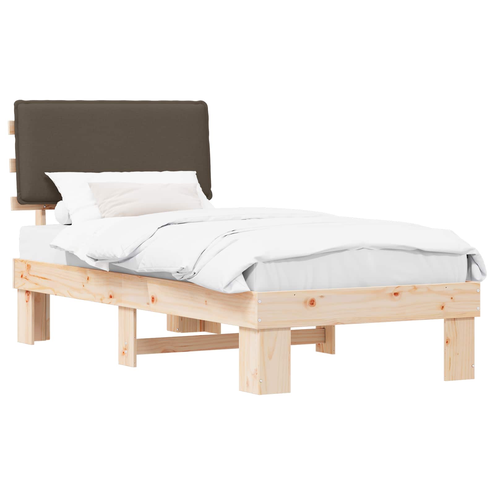 Bettgestell mit gepolstertem Kopfteil Taupe 90 x 190 cm