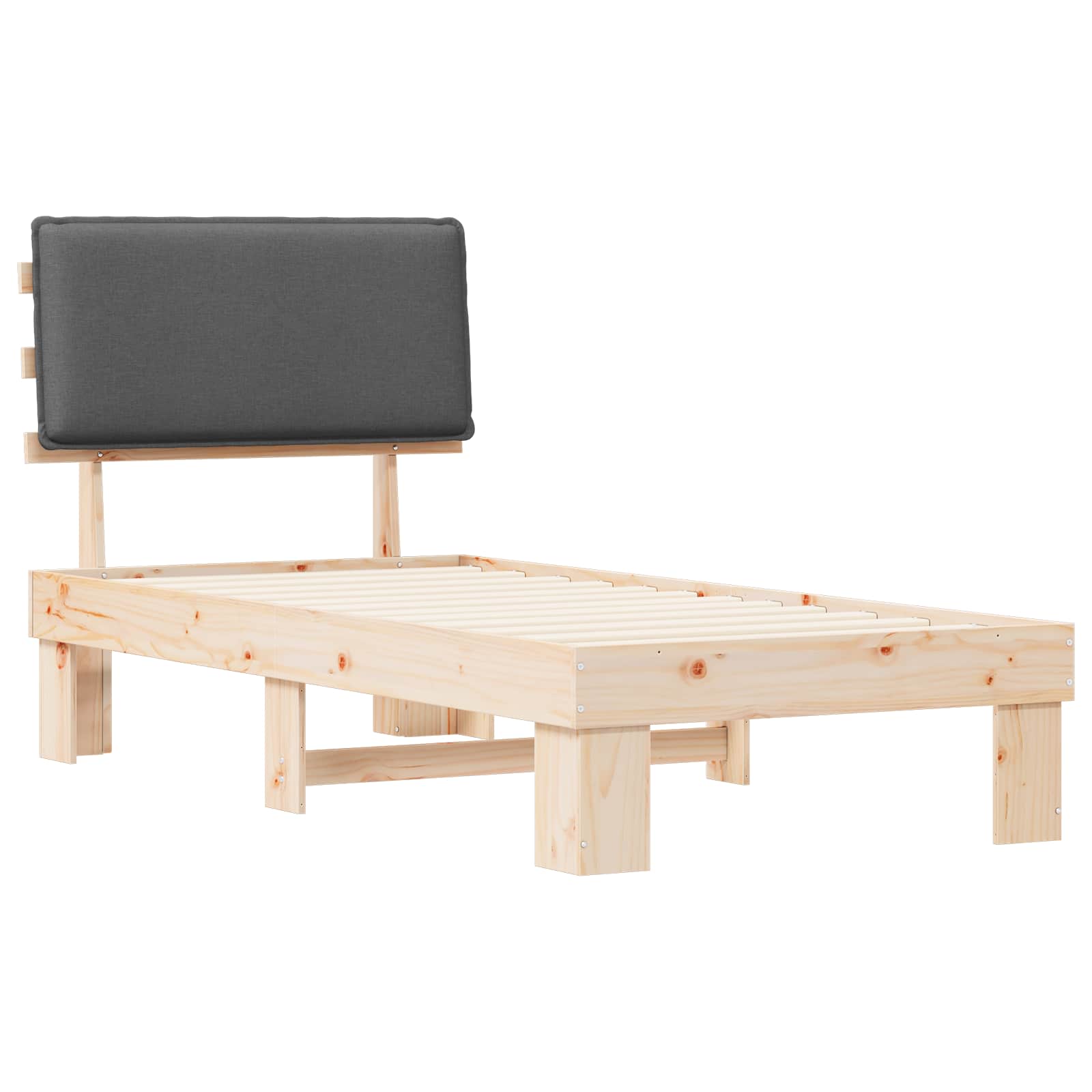 Bettgestell mit gepolstertem Kopfteil Dunkelgrau 75 x 190 cm