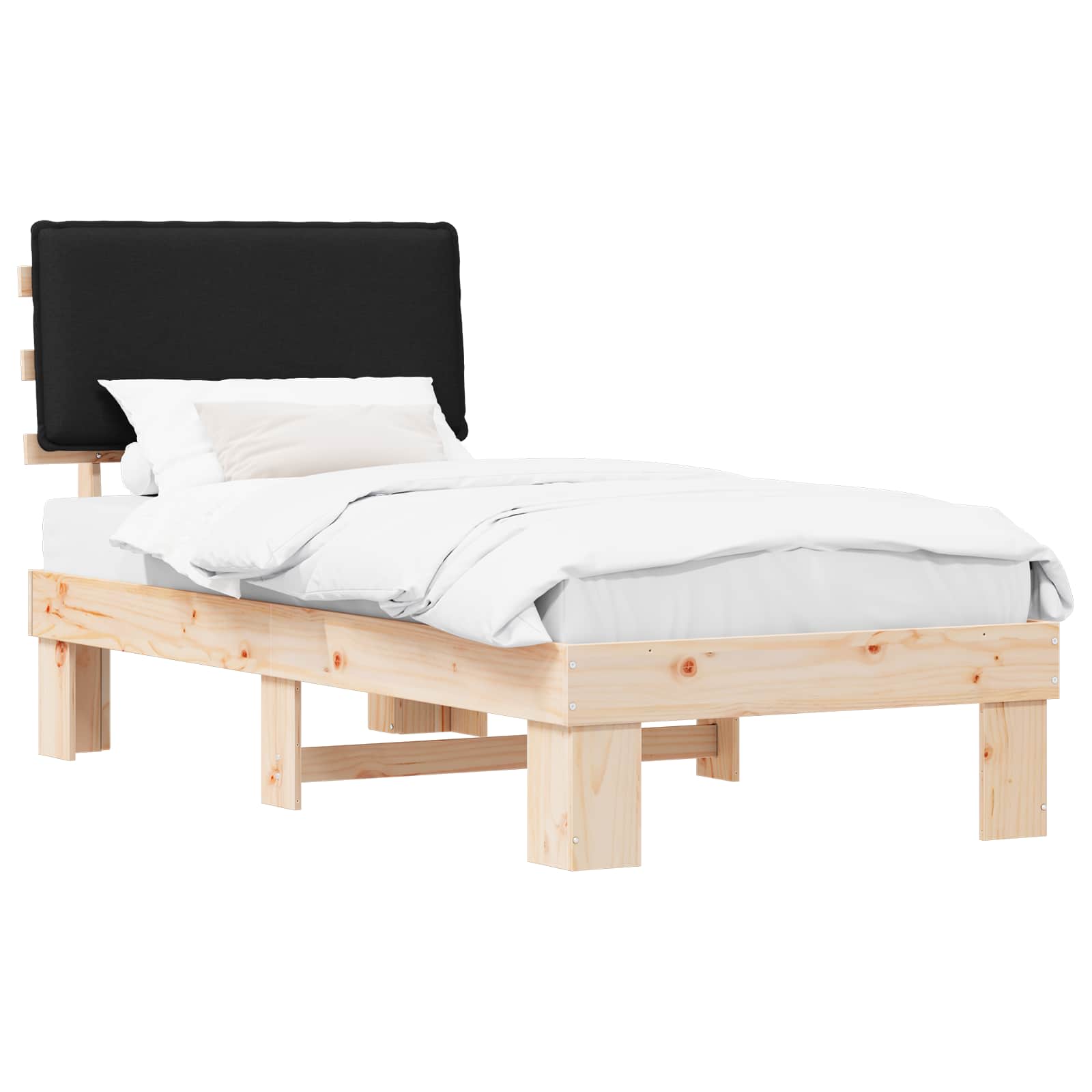 Bettgestell mit gepolstertem Kopfteil Schwarz 75 x 190 cm