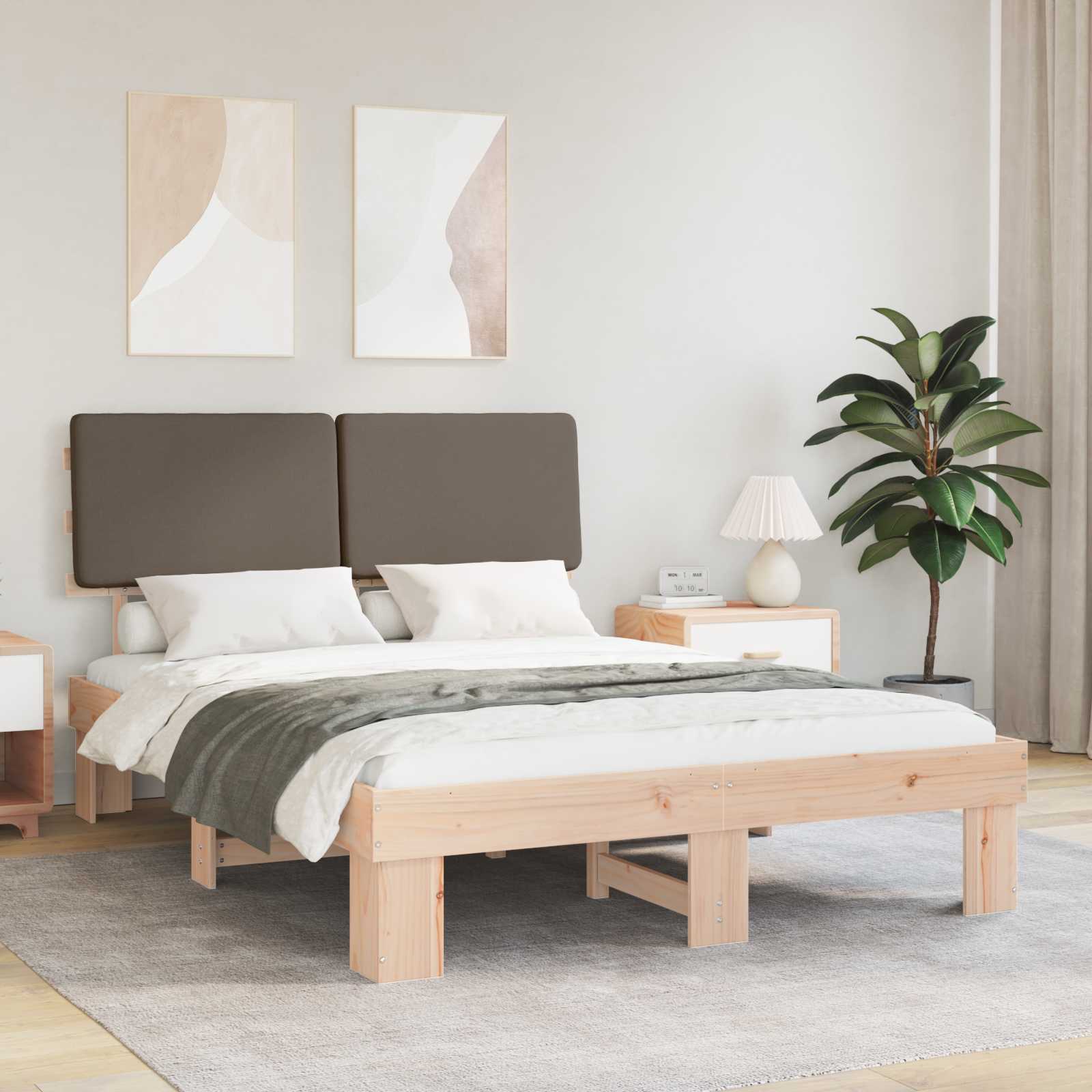Bettgestell mit gepolstertem Kopfteil Taupe 140 x 200 cm
