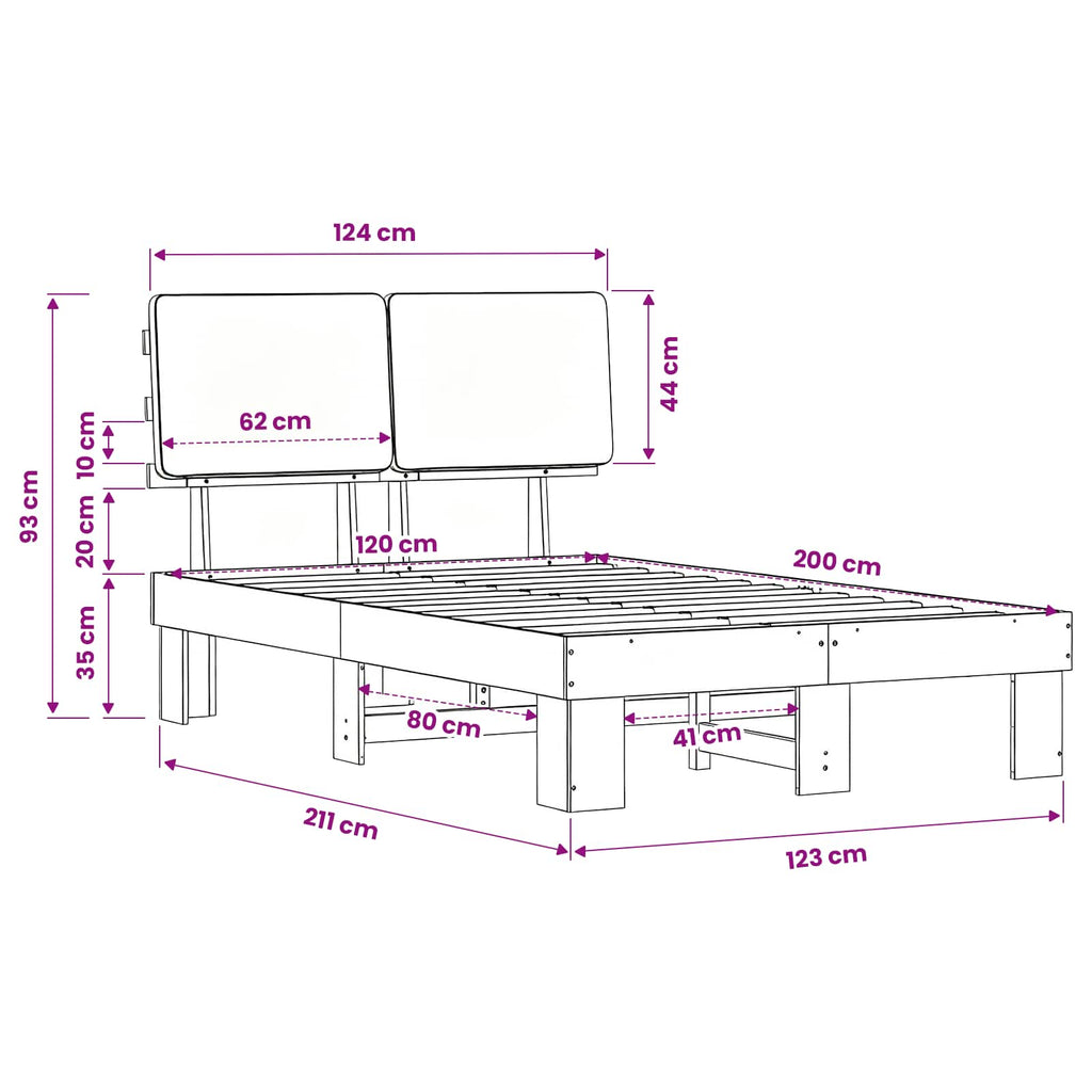 Bettgestell mit gepolstertem Kopfteil Dunkelgrau 120 x 200 cm