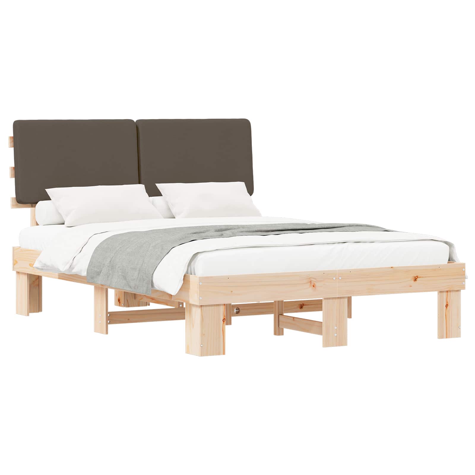 Bettgestell mit gepolstertem Kopfteil Taupe 135 x 190 cm