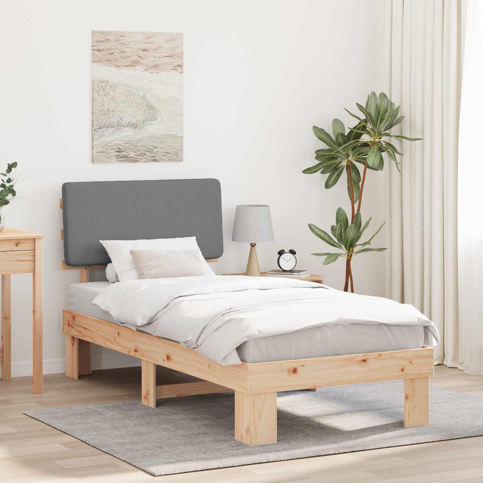 Bettgestell mit gepolstertem Kopfteil Hellgrau 100 x 200 cm