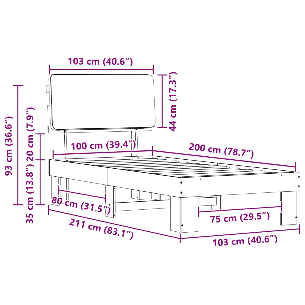 Bettgestell mit gepolstertem Kopfteil Schwarz 100 x 200 cm