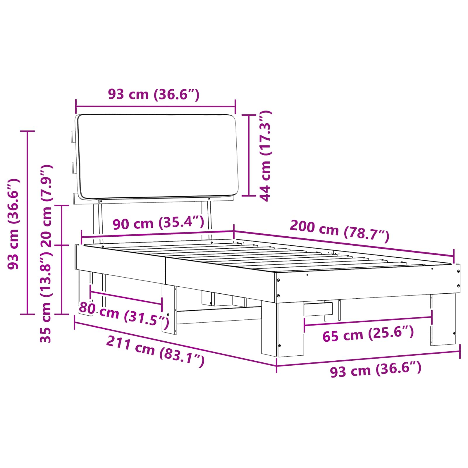 Bettgestell mit gepolstertem Kopfteil Taupe 90 x 200 cm