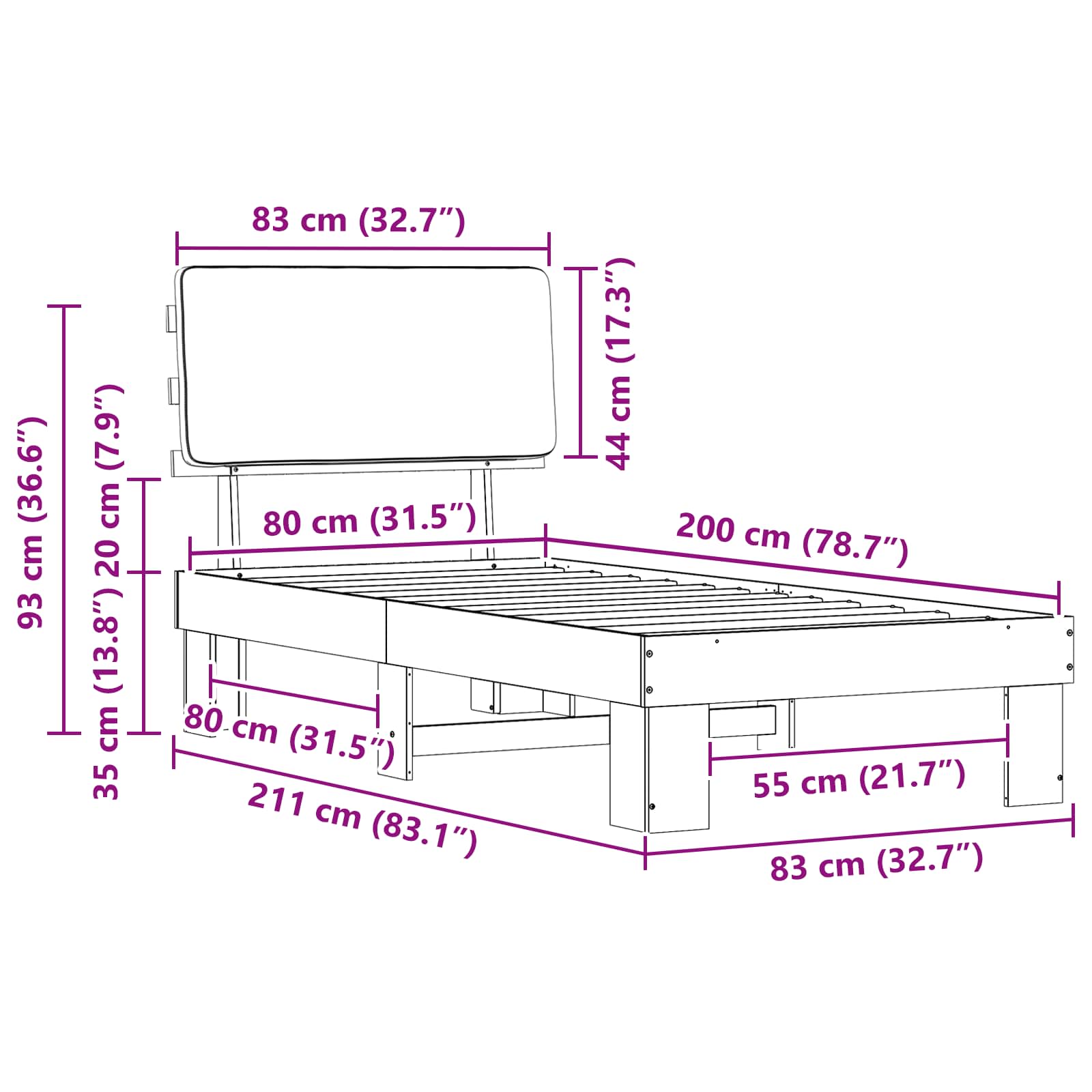 Bettgestell mit gepolstertem Kopfteil Taupe 80 x 200 cm