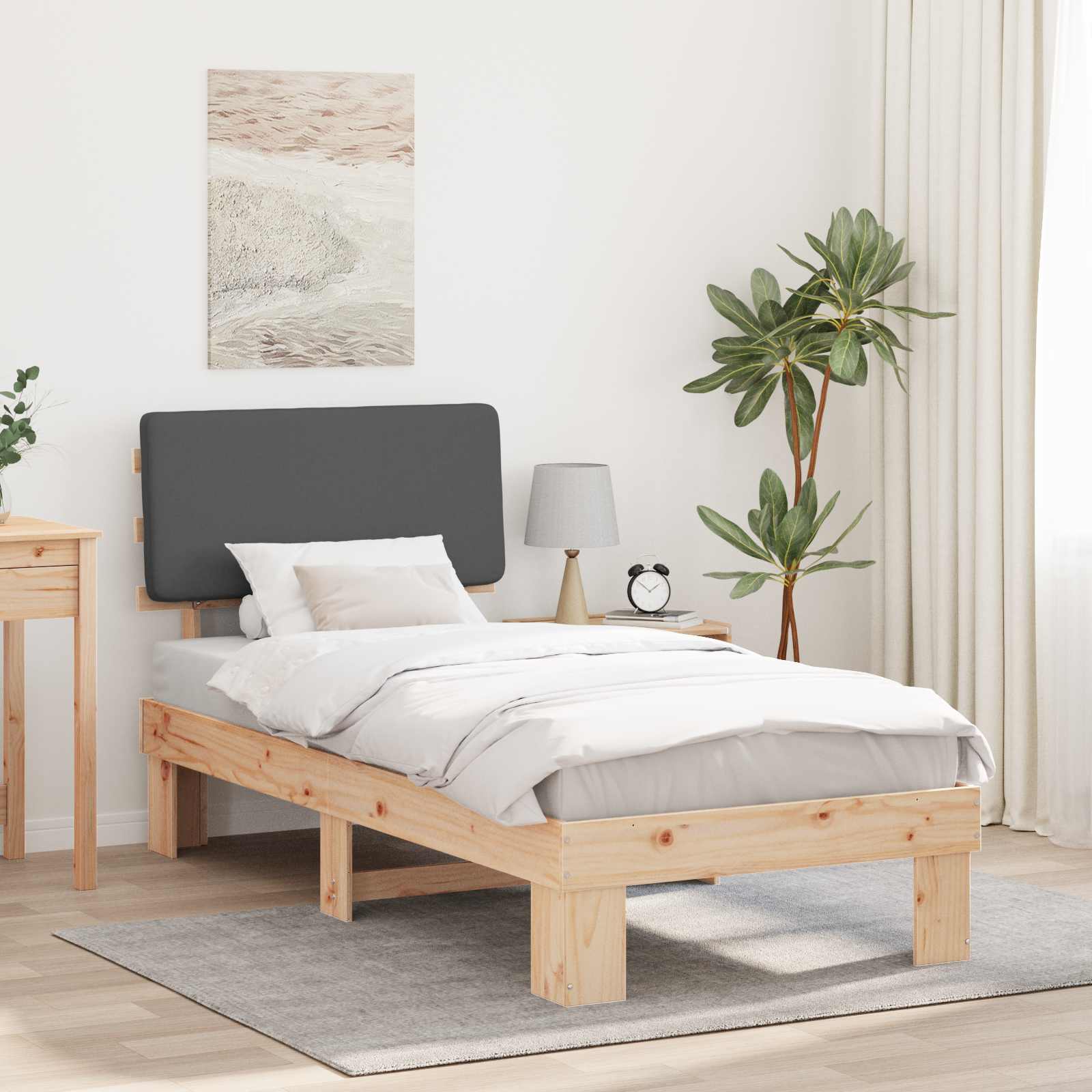 Bettgestell mit gepolstertem Kopfteil Dunkelgrau 90 x 190 cm