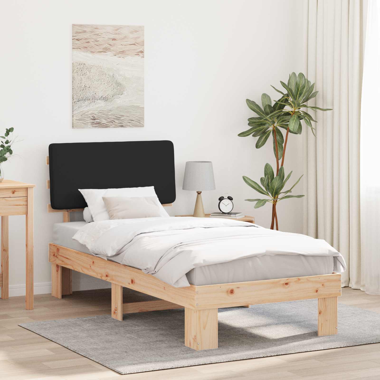 Bettgestell mit gepolstertem Kopfteil Schwarz 90 x 190 cm