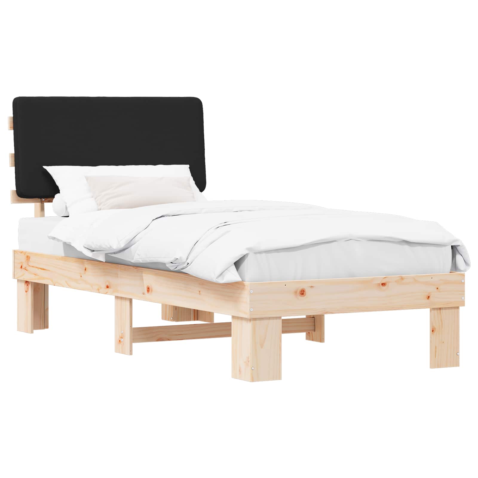 Bettgestell mit gepolstertem Kopfteil Schwarz 75 x 190 cm