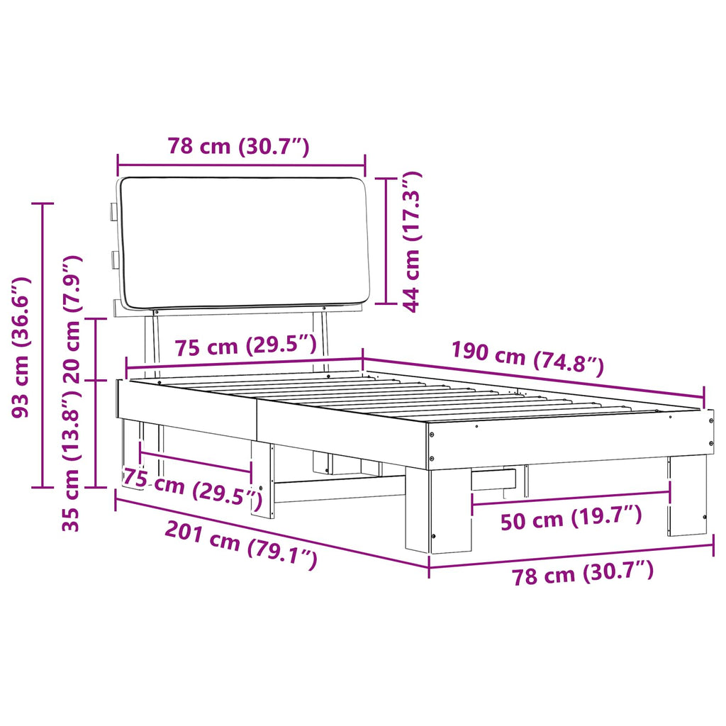 Bettgestell mit gepolstertem Kopfteil Hellgrau 75 x 190 cm