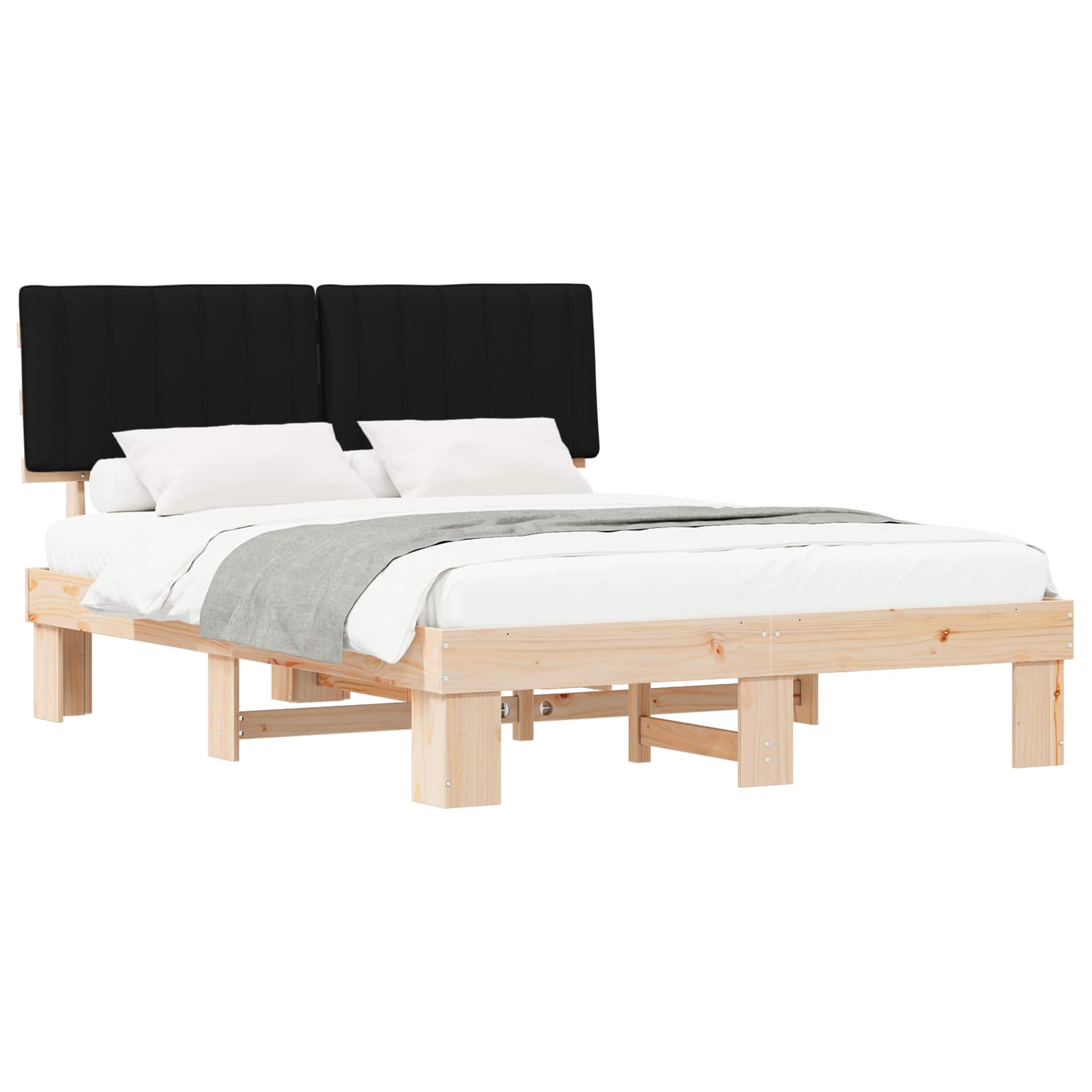 Bettgestell mit gepolstertem Kopfteil Schwarz 150 x 200 cm