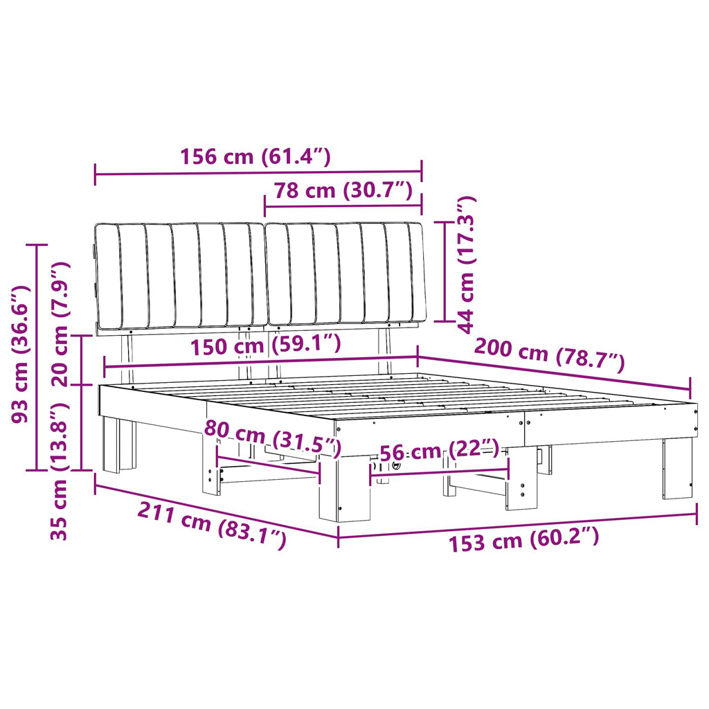 Bettgestell mit gepolstertem Kopfteil Hellgrau 150 x 200 cm