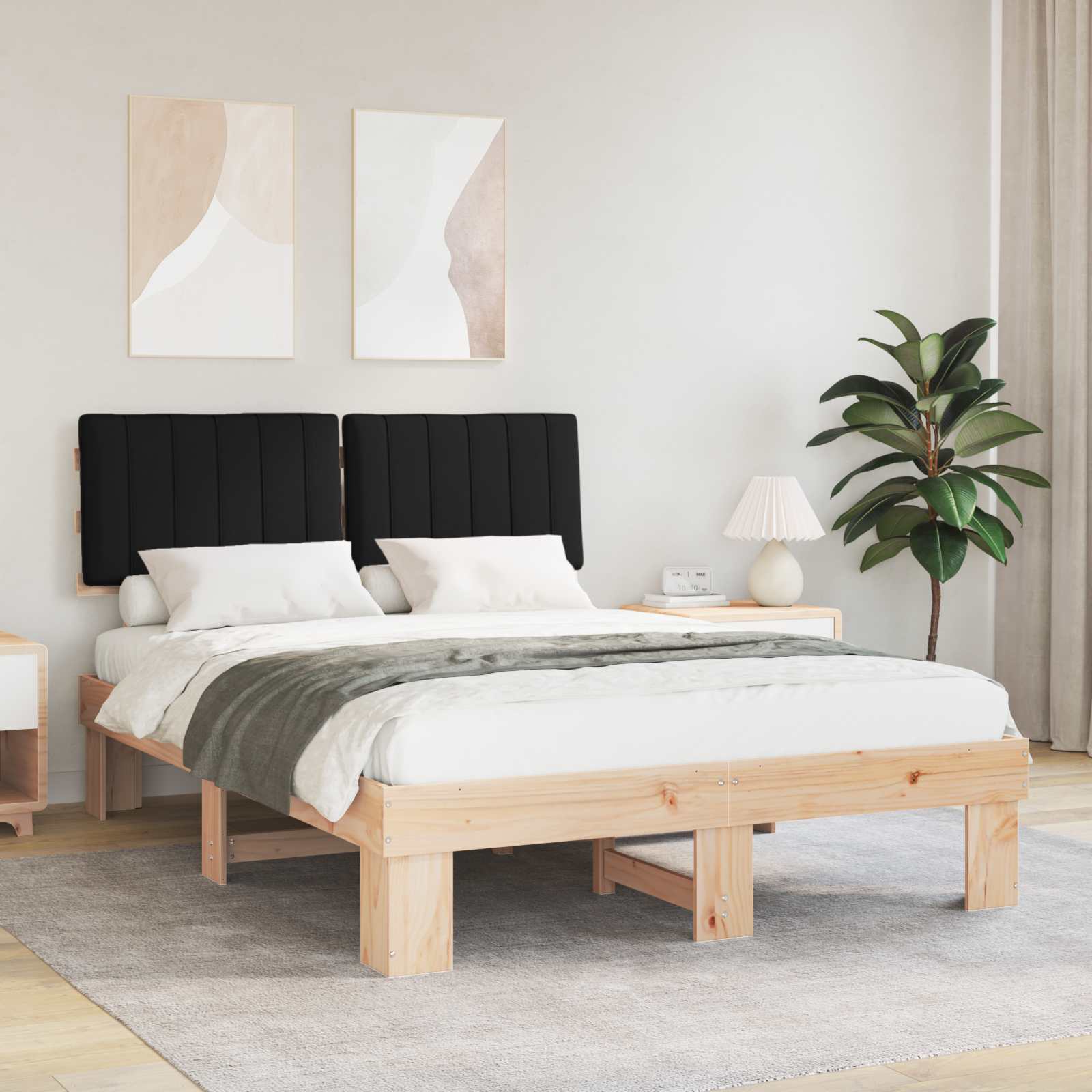 Bettgestell mit gepolstertem Kopfteil Schwarz 140 x 200 cm