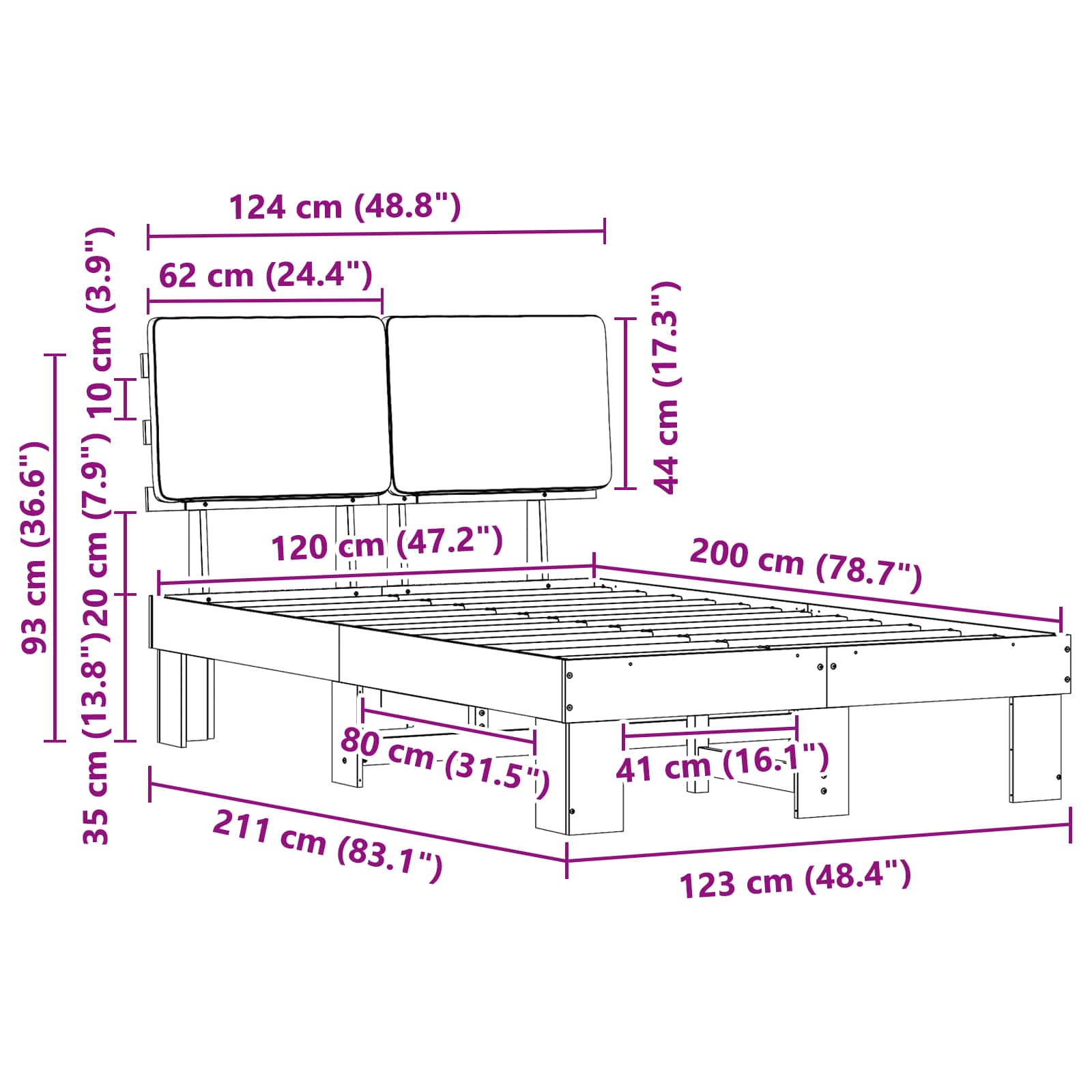 Bettgestell mit gepolstertem Kopfteil Taupe 120 x 200 cm