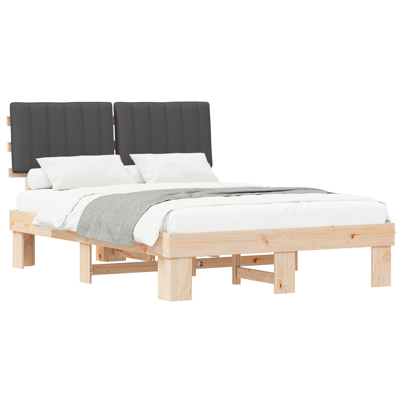 Bettgestell mit gepolstertem Kopfteil Dunkelgrau 135 x 190 cm