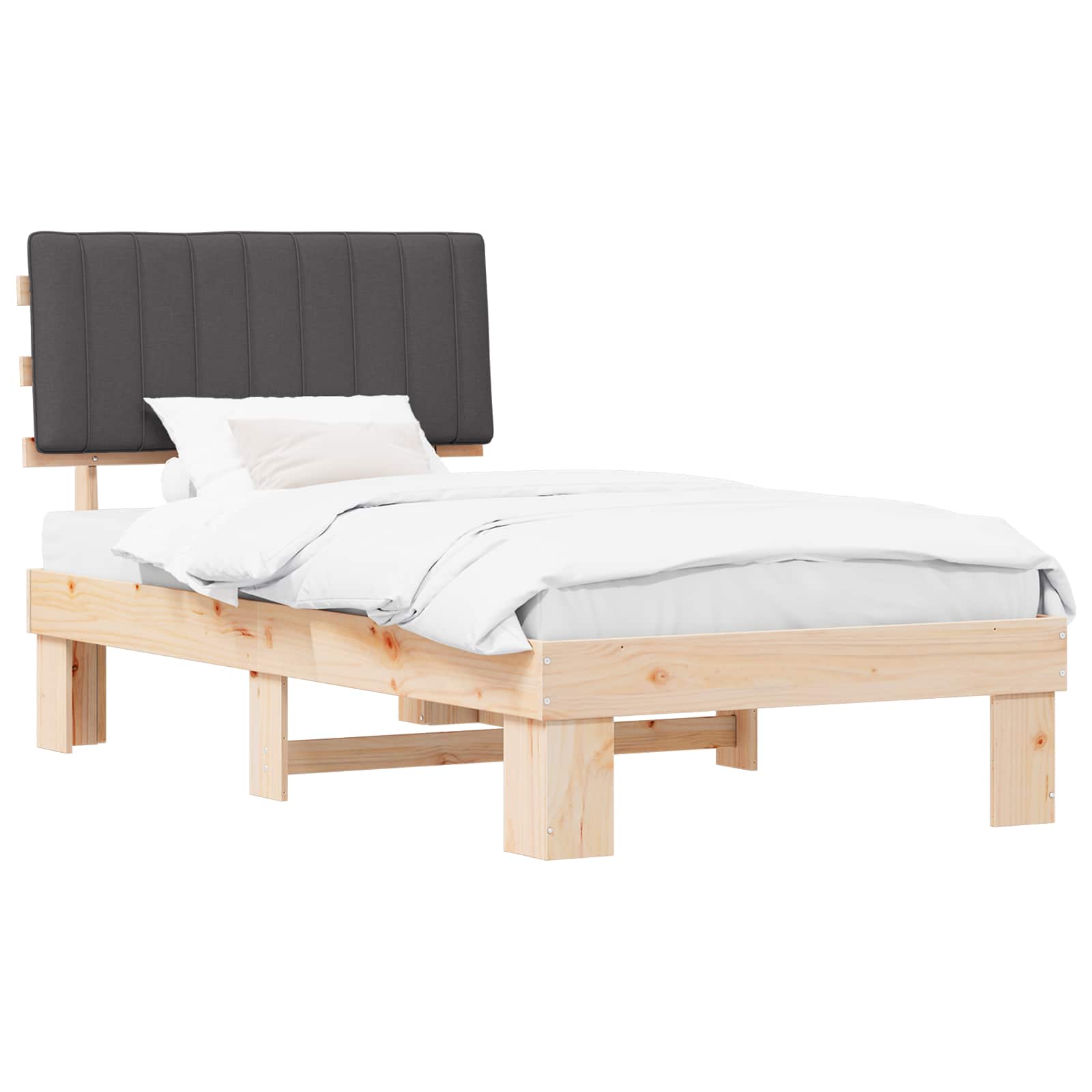 Bettgestell mit gepolstertem Kopfteil Dunkelgrau 100 x 200 cm