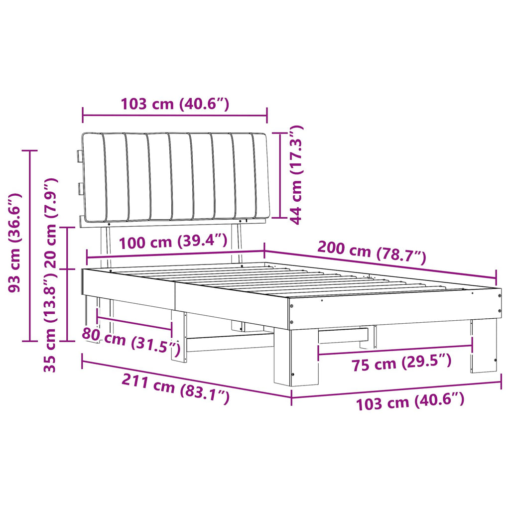 Bettgestell mit gepolstertem Kopfteil Schwarz 100 x 200 cm