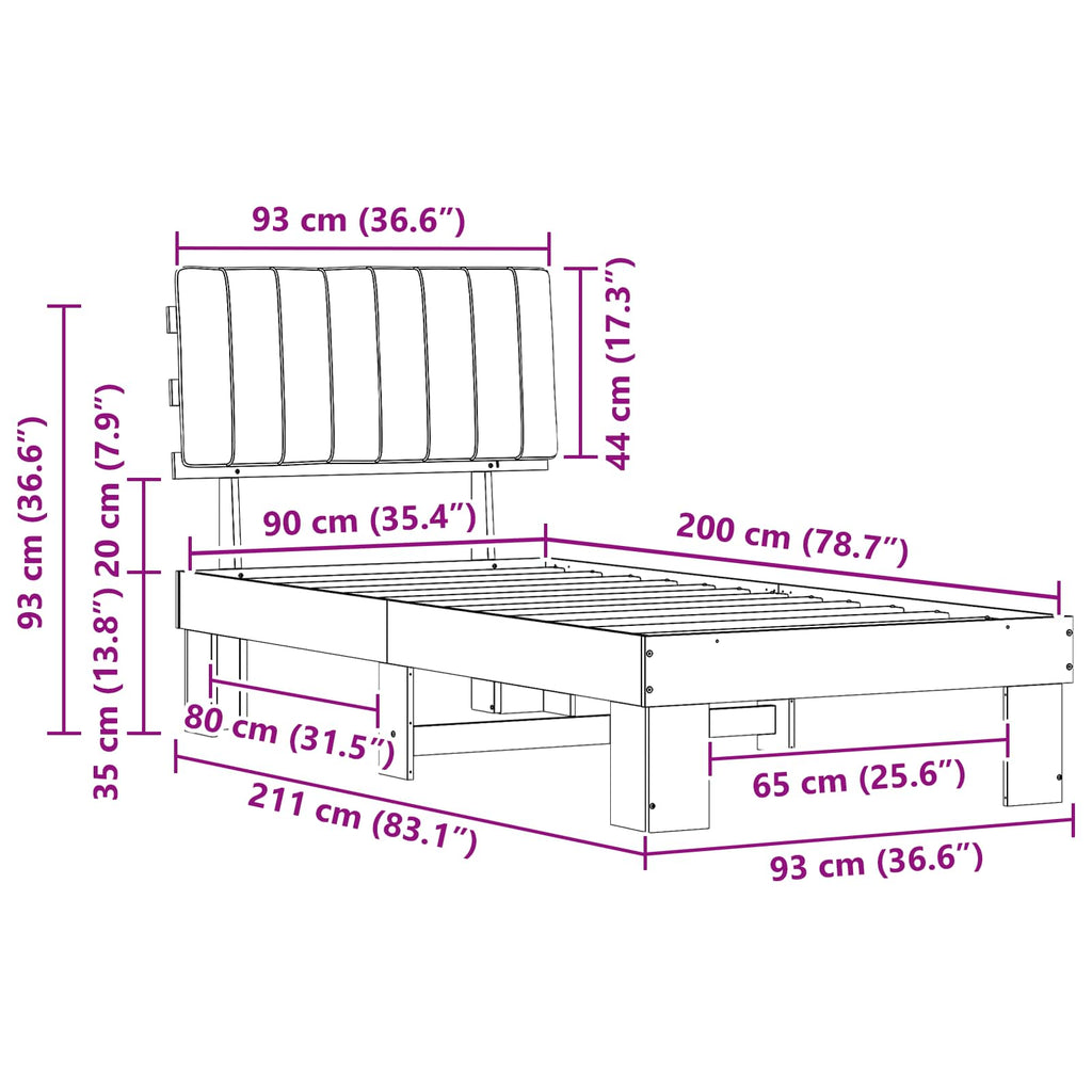 Bettgestell mit gepolstertem Kopfteil Schwarz 90 x 200 cm