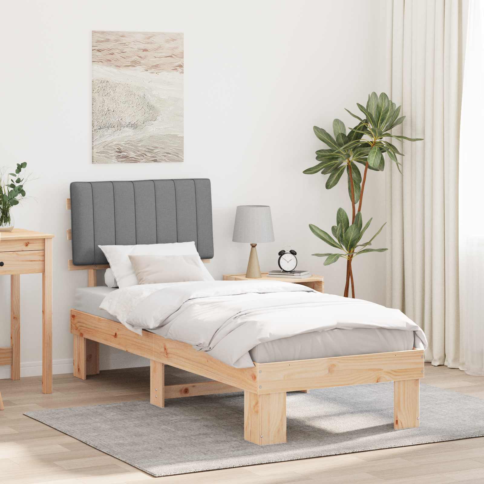 Bettgestell mit gepolstertem Kopfteil Hellgrau 75 x 190 cm