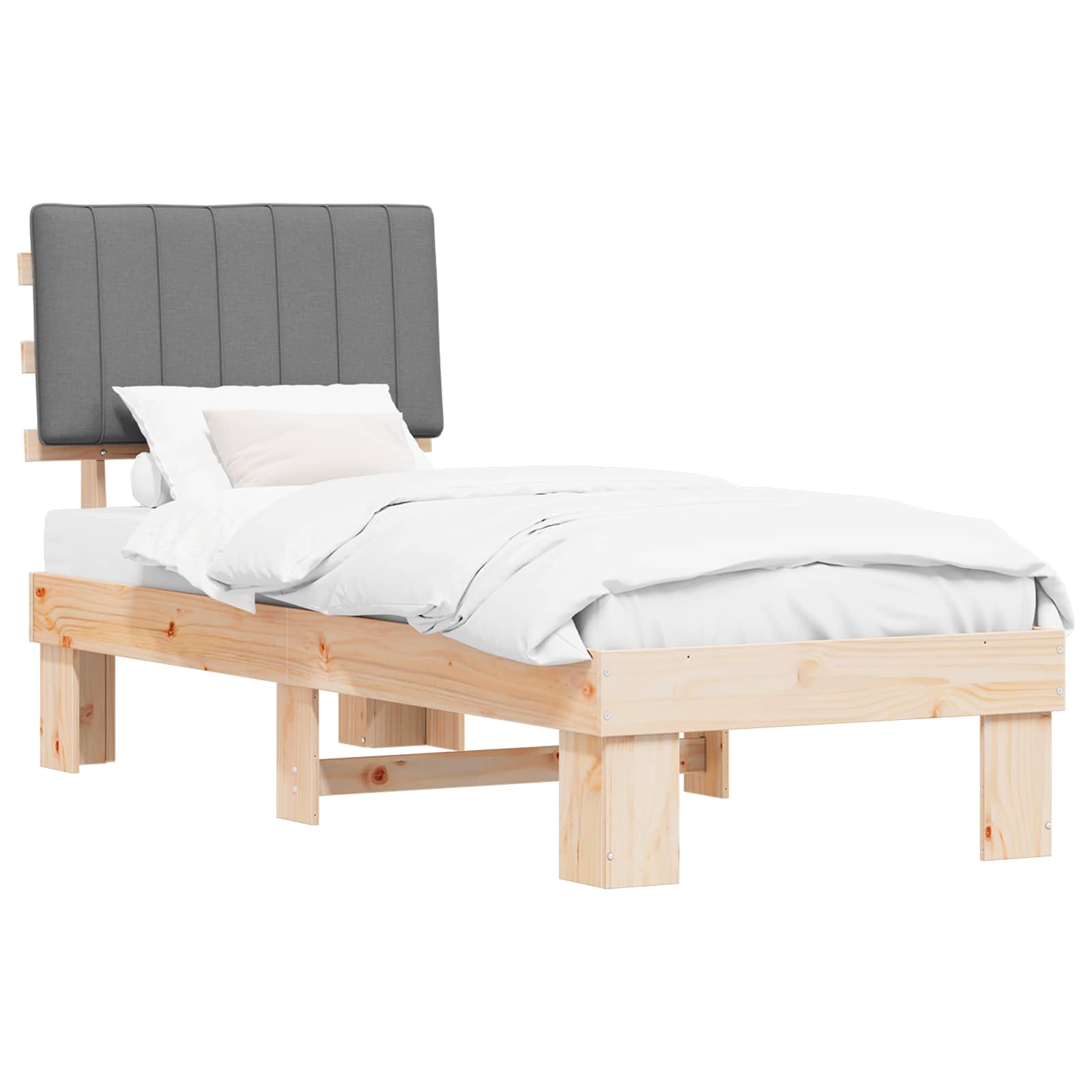 Bettgestell mit gepolstertem Kopfteil Hellgrau 75 x 190 cm