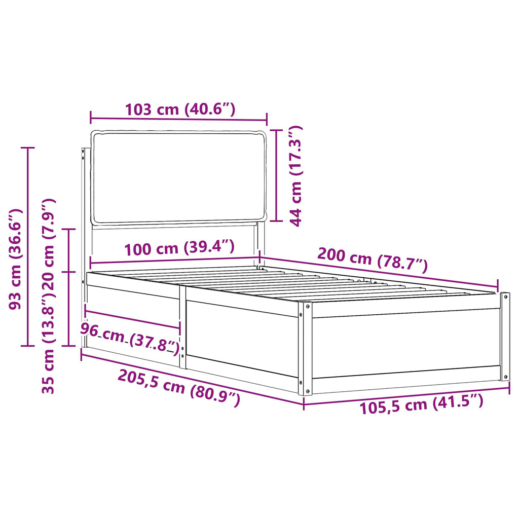 Bettgestell mit gepolstertem Kopfteil Hellgrau 100 x 200 cm