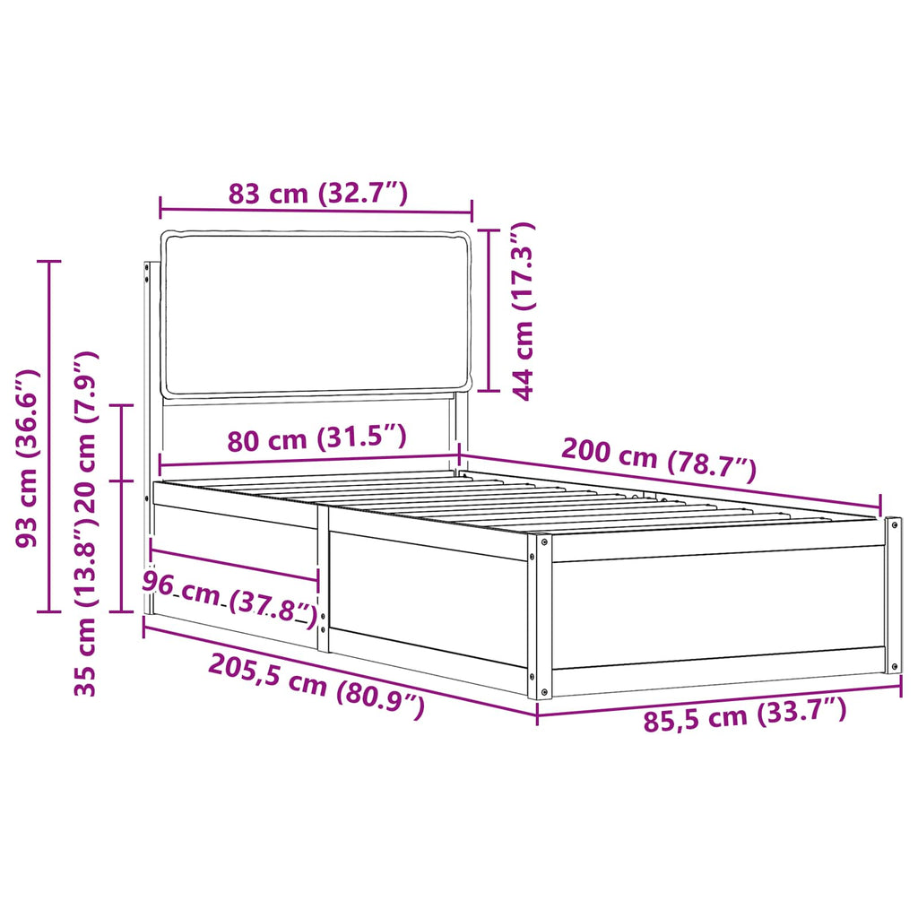 Bettgestell mit gepolstertem Kopfteil Hellgrau 80 x 200 cm