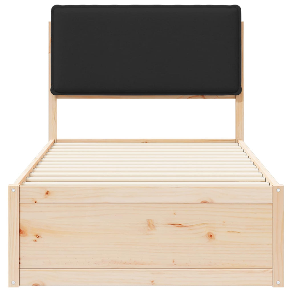 Bettgestell mit gepolstertem Kopfteil Schwarz 75 x 190 cm