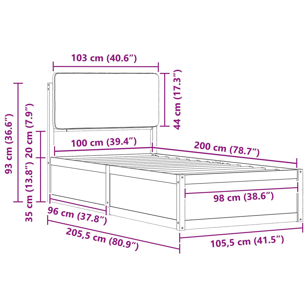 Bettgestell mit gepolstertem Kopfteil Hellgrau 100 x 200 cm