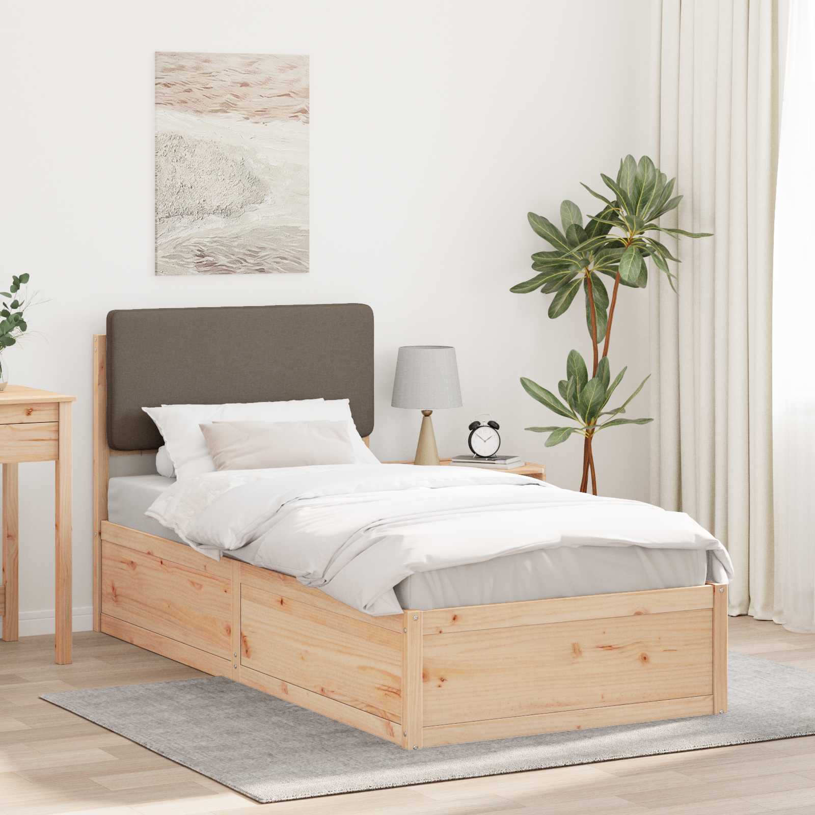 Bettgestell mit gepolstertem Kopfteil Taupe 90 x 200 cm