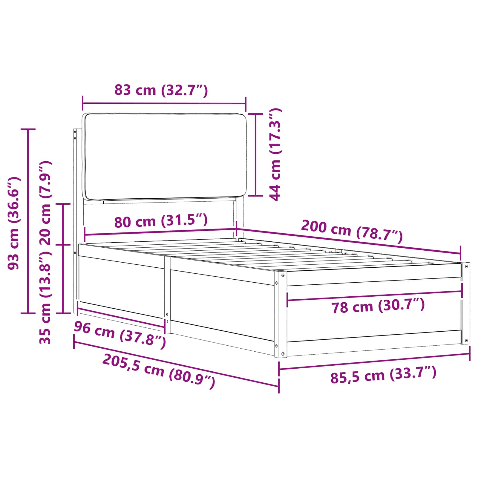 Bettgestell mit gepolstertem Kopfteil Taupe 80 x 200 cm