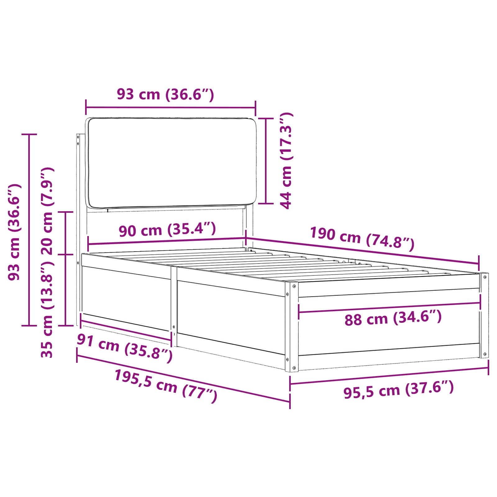 Bettgestell mit gepolstertem Kopfteil Taupe 90 x 190 cm
