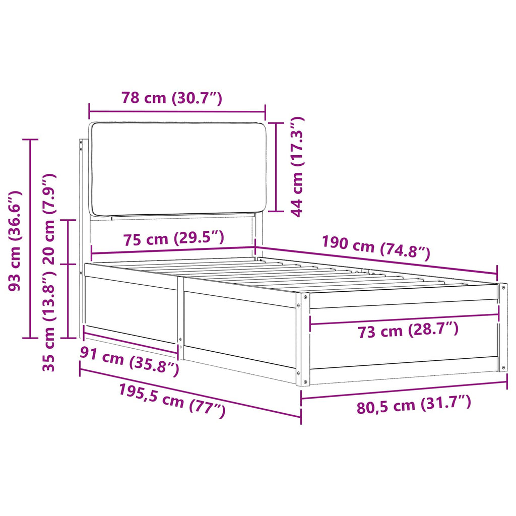 Bettgestell mit gepolstertem Kopfteil Dunkelgrau 75 x 190 cm
