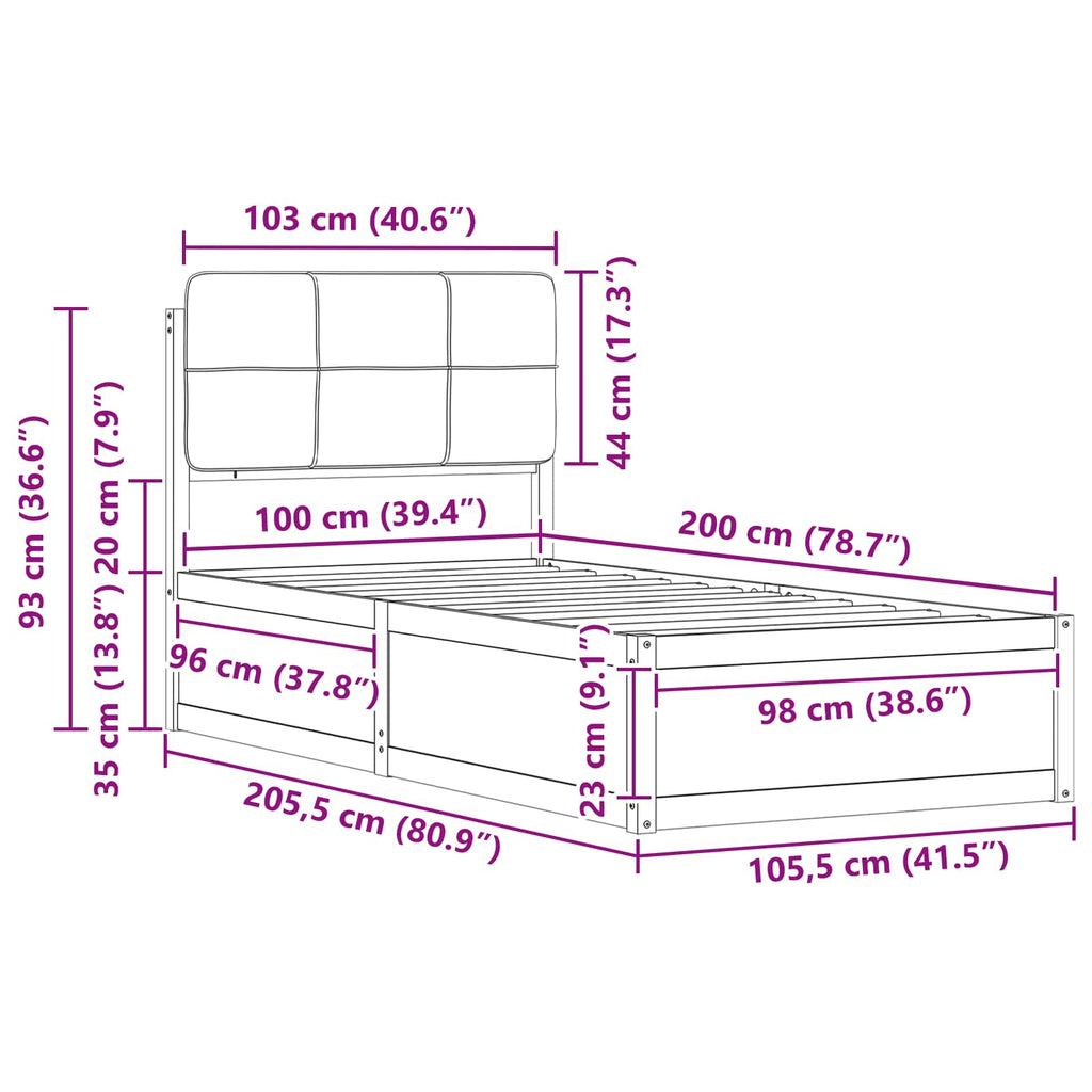Bettgestell mit gepolstertem Kopfteil Schwarz 100 x 200 cm