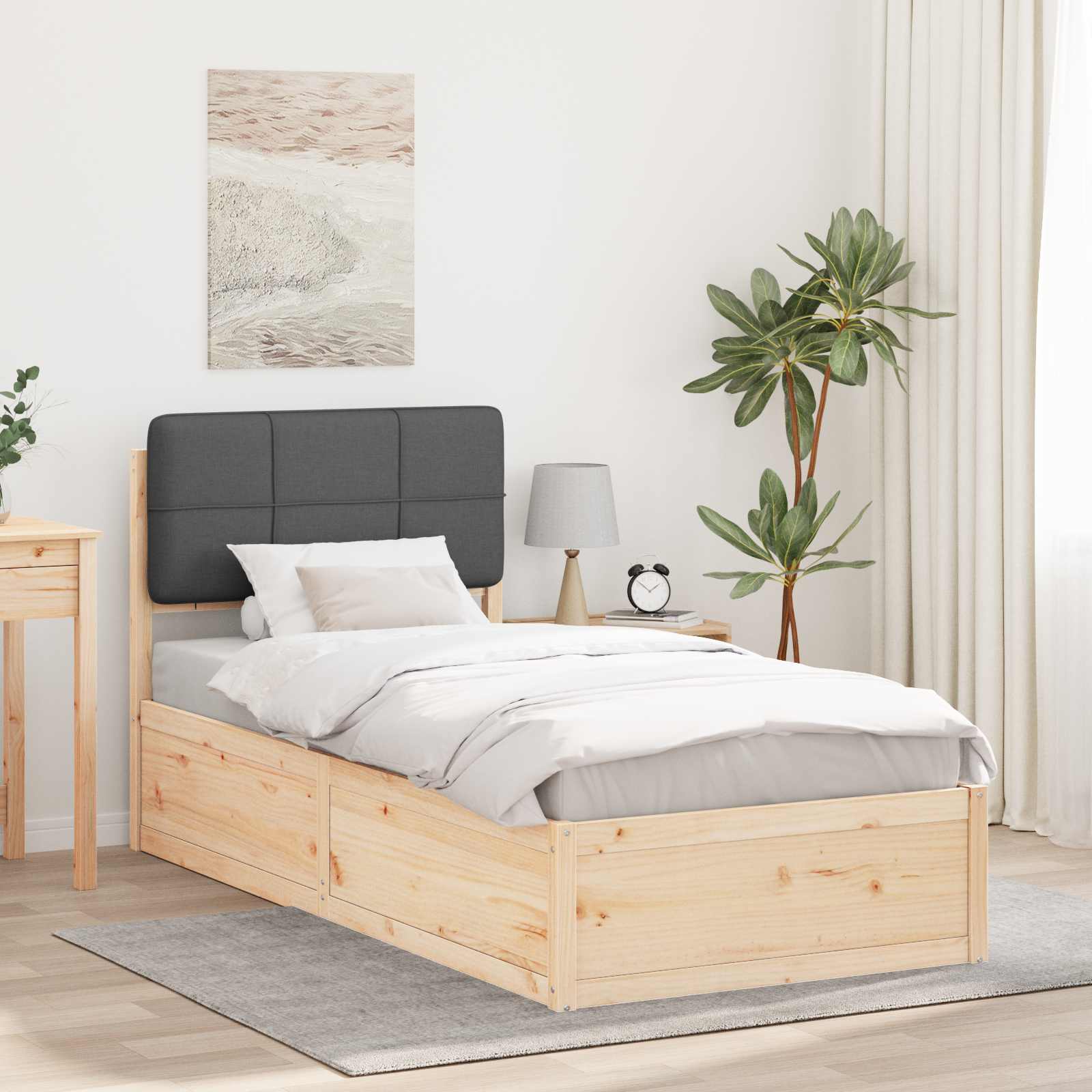 Bettgestell mit gepolstertem Kopfteil Dunkelgrau 90 x 200 cm
